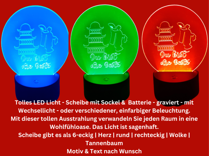 Personalisierte Geschenke - Acrylplatten mit LED Halter