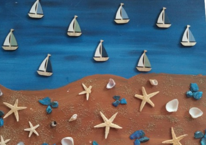 Acrylbilder maritim mit echten Seesternen - Muscheln